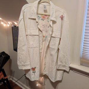 Disney White Jacket with Floral Embroidery